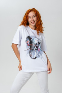 Футболка женская №8488 кулирка (последний размер) белый слон 58