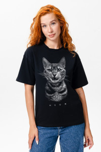 Футболка женская №8506 кулирка с лайкрой пенье (последний размер) кот-черный 52