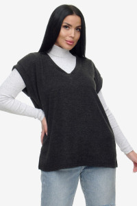 Жилет женский "Брэнда" ангора-софт (р-ры: 54-68) черный