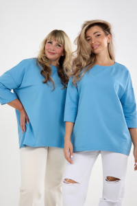 Лонгслив женский "Life" футер 2-х нитка (р-ры: 46-64) голубой