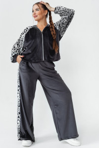 Костюм двойка женский КС-200ВР/СЕРЛЕО велюр (р-ры: 46-56) серый леопард