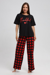 Костюм двойка женский 724 кулирка (р-ры: 44-54) красный-синий-клетка