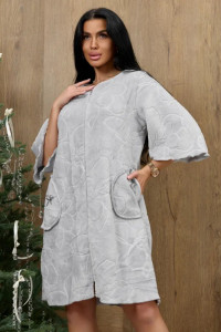 Халат женский "Виола" 1314-3 велсофт (р-ры: 42-56) серый цветы