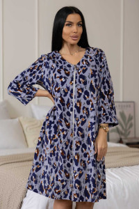 Халат женский 1922 велюр (р-ры: 48-58) синий-голубой-беж