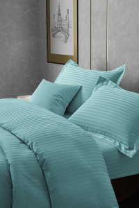 Постельное белье страйп-сатин на резинке "Лазурный"
