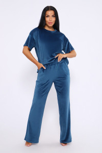 Костюм двойка женский №71135 велюр (последний размер) петроль 50,52