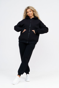 Костюм двойка женский №36650 футер 3-х нитка с начесом (последний размер) черный 46,48