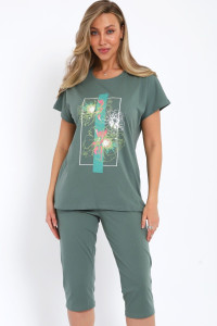 Костюм двойка женский №32088 кулирка (последний размер) зеленый 52