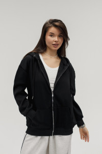 Худи женское №057559 футер на флисе (р-ры: 42-56) черный