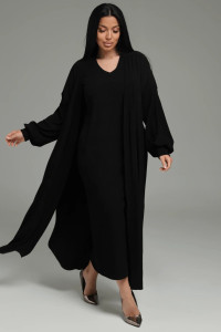 Костюм двойка женский "Леди" (платье и кардиган) кашемир лапша (р-ры: 48-58) черный