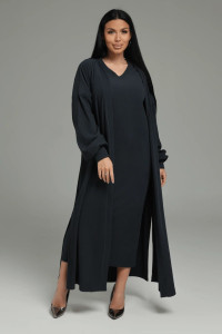 Костюм двойка женский "Леди" (платье и кардиган) кашемир лапша (р-ры: 48-58) графит