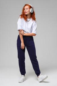 Брюки женские №8293 футер 3-х нитка с начесом (последний размер) темно-синий 48