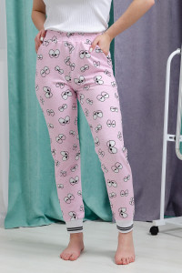 Брюки женские №8433 футер с лайкрой 2-х нитка (последний размер) глаза на розовом 56