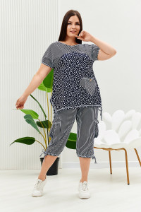 Костюм двойка женский №9204 кулирка (последний размер) полоса горошек 50