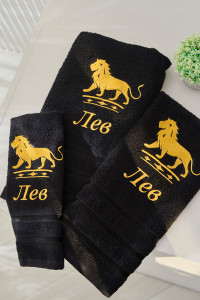 Полотенце махровое с вышивкой "Знаки зодиака" 14418/10 черный Лев
