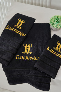 Полотенце махровое с вышивкой "Знаки зодиака" 14418/10 черный Близнецы