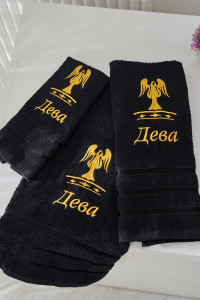 Полотенце махровое с вышивкой "Знаки зодиака" 14418/10 черный Дева