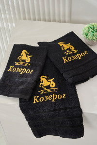 Полотенце махровое с вышивкой "Знаки зодиака" 14418/10 черный Козерог