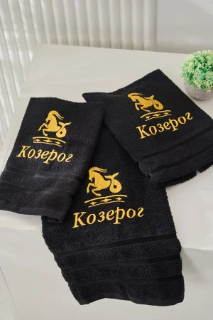 Полотенце махровое с вышивкой "Знаки зодиака" 14418/10 черный Козерог