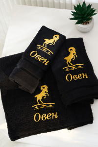 Полотенце махровое с вышивкой "Знаки зодиака" 14418/10 черный Овен