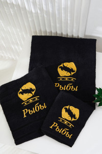 Полотенце махровое с вышивкой "Знаки зодиака" 14418/10 черный Рыбы