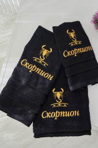 Полотенце махровое с вышивкой "Знаки зодиака" 14418/10 черный Скорпион