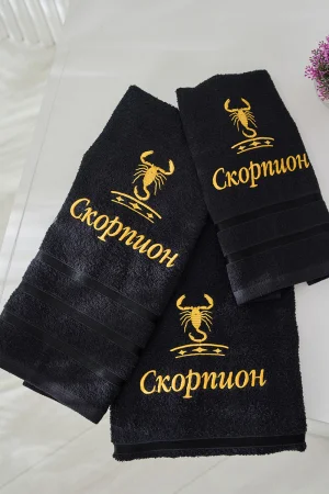 Полотенце махровое с вышивкой "Знаки зодиака" 14418/10 черный Скорпион