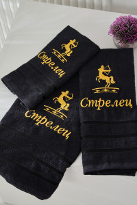 Полотенце махровое с вышивкой "Знаки зодиака" 14418/10 черный Стрелец