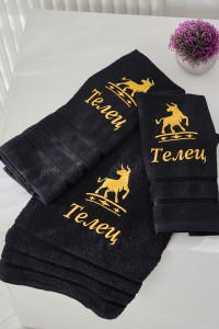 Полотенце махровое с вышивкой "Знаки зодиака" 14418/10 черный Телец