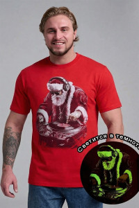 Футболка унисекс светящаяся №8581 кулирка (р-ры: 46-64) красный диско ДедМ