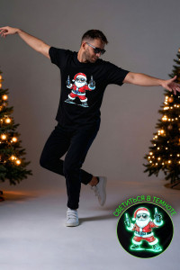 Футболка унисекс светящаяся №8581 кулирка (р-ры: 48-58) черный ДедМ с бутылками