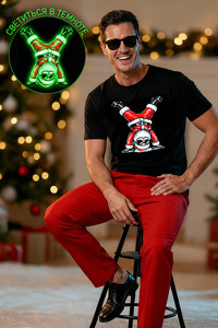 Футболка унисекс светящаяся №8581 кулирка (р-ры: 48-58) черный дедМ на голове