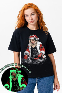 Футболка унисекс светящаяся №8581 кулирка с лайкрой (р-ры: 46-56) черный Снегурочка