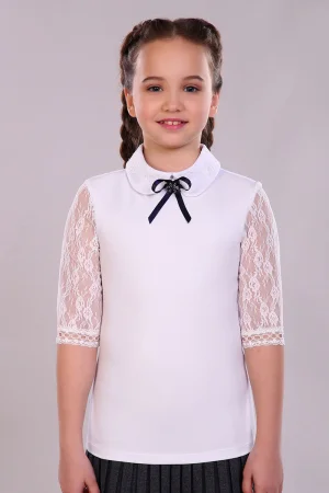 Блузка школьная №13237 "Шарлиз" кулирка (последний размер) белый 128