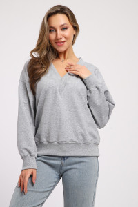 Свитшот женский №21064 футер с лайкрой 2-х нитка (последний размер) серый меланж 44,48,50