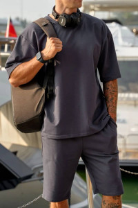 Костюм двойка мужской №14486 футер 2-х нитка (последний размер) графит 54,58