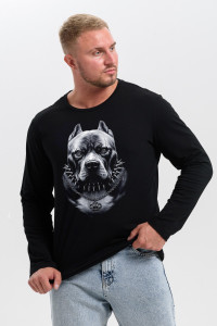 Лонгслив мужской №8514 кулирка с лайкрой (последний размер) черный питбуль 52