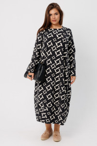 Платье женское П201 джерси набивная (р-ры: 50-60) чернильные ромбы