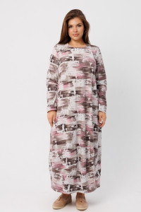 Платье женское П201 джерси набивная (р-ры: 50-60) розово-серый