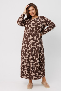 Платье женское П201 джерси набивная (р-ры: 50-60) бежевые полусферы