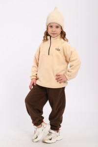 Костюм двойка детский МЛШ "Бэмби" флис (р-ры: 92-122) молочный-коричневый