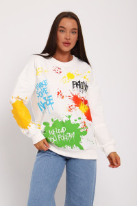 Свитшот женский №70120 футер с лайкрой 2-х нитка (последний размер) молочный 58-60