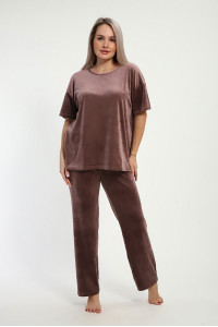 Пижама женская "Риана" велюр стрейч (р-ры: 48-58) кофе