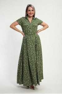 Платье женское "Фестиваль" кулирка (р-ры: 48-58) горох на зеленом