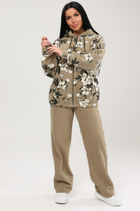 Костюм двойка женский КФл-2767 футер с лайкрой (р-ры: 46-60) хаки