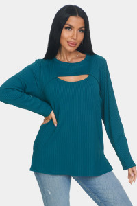 Лонгслив женский "Мия" лапша (р-ры: 50-68) зелёный