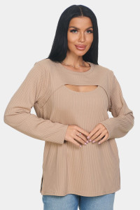 Лонгслив женский "Мия" лапша (р-ры: 50-68) бежевый