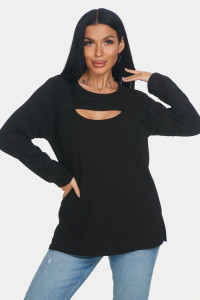 Лонгслив женский "Мия" лапша (р-ры: 50-68) черный