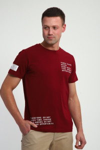 Футболка мужская №052 кулирка с лайкрой (р-ры: 48-60) бордовый