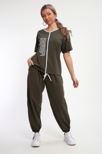Костюм двойка женский №85038 кулирка с лайкрой пенье (р-ры: 46-60) хаки